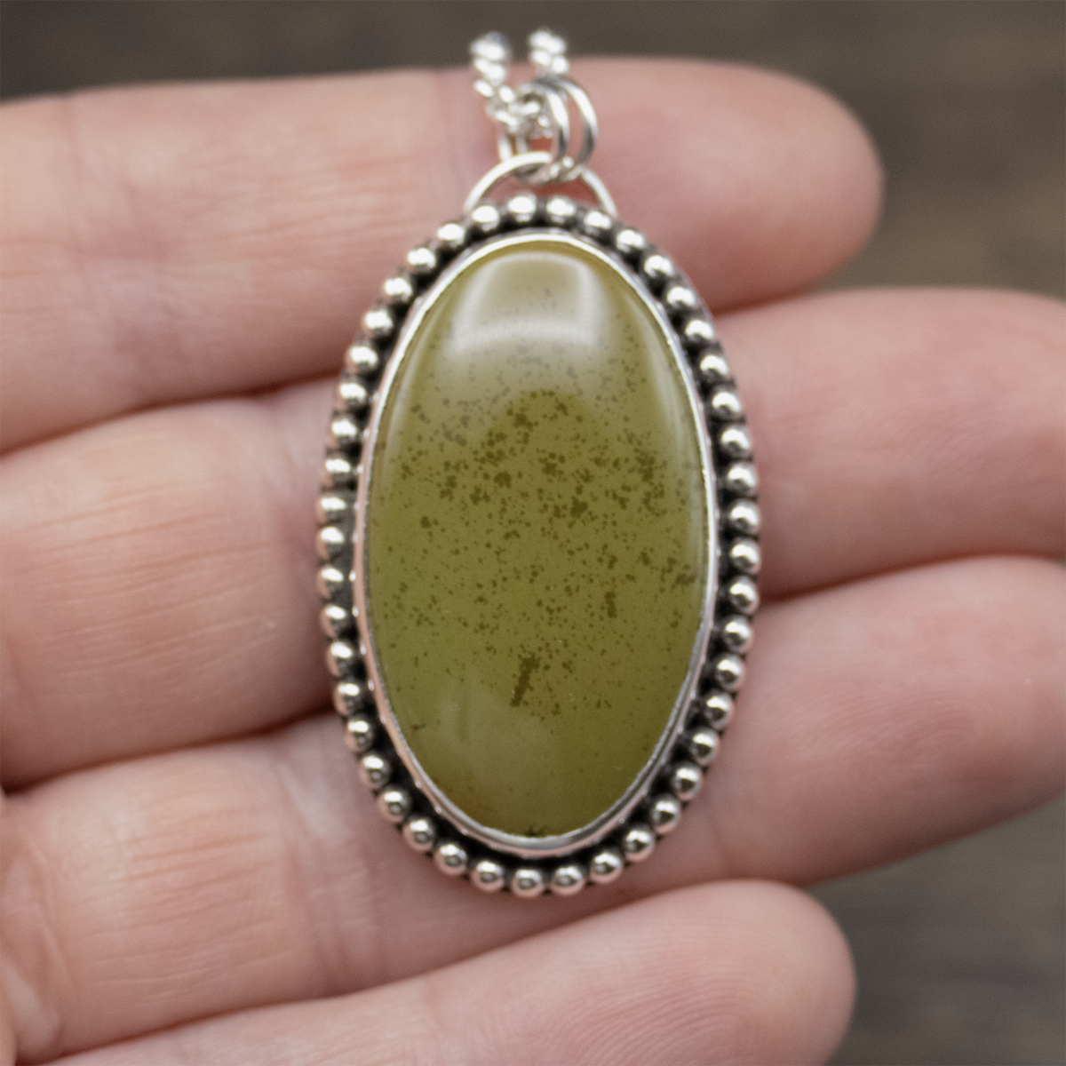Green Variscite and Sterling Silver Pendant