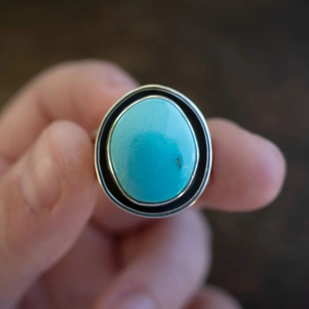 Size 8.5 Sleeping Beauty Turquoise and Sterling Silver Ring