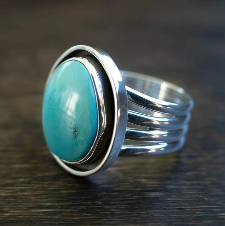Size 8.5 Sleeping Beauty Turquoise and Sterling Silver Ring