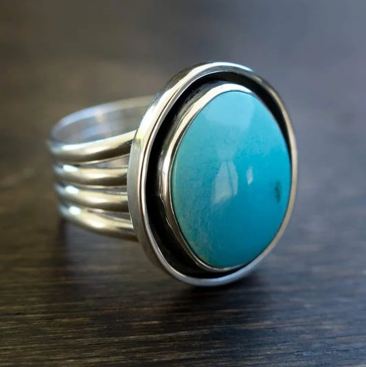 Size 8.5 Sleeping Beauty Turquoise and Sterling Silver Ring
