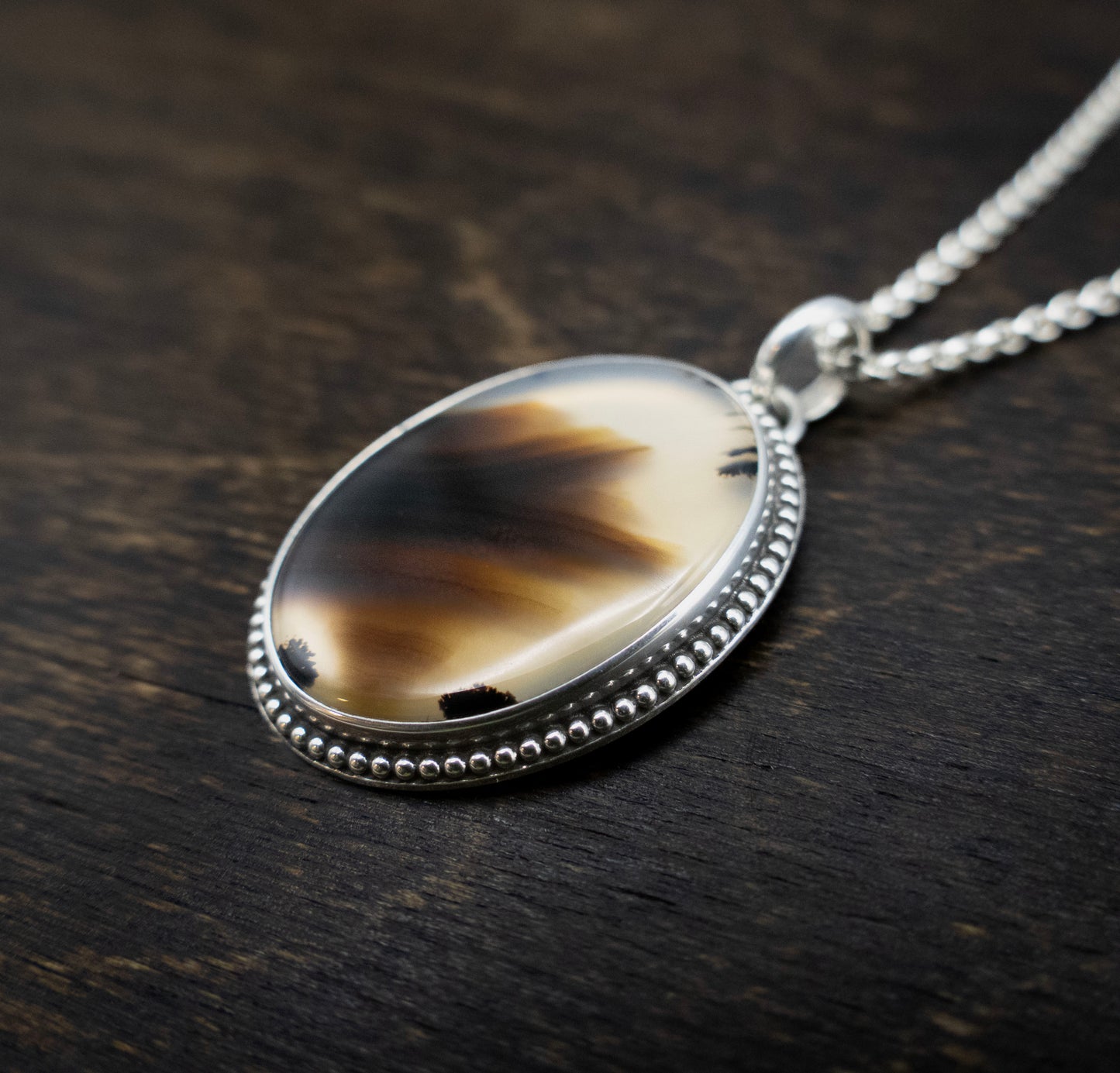 Brown Montana Agate and Sterling Silver Pendant