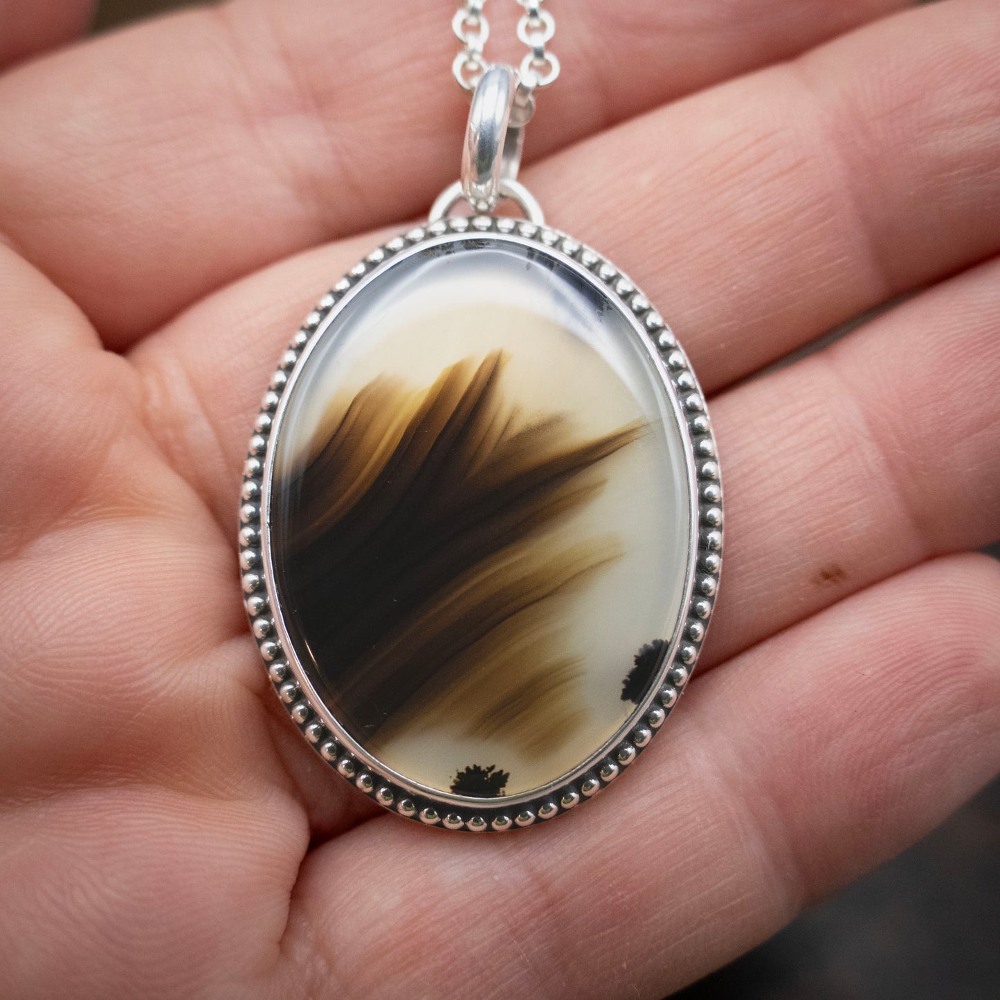Brown Montana Agate and Sterling Silver Pendant
