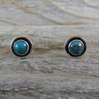 Blue gem turquoise and sterling silver stud earrings