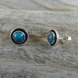 Blue gem turquoise and sterling silver stud earrings