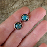 Blue gem turquoise and sterling silver stud earrings on hand