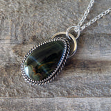 Blue tiger eye and sterling silver pendant