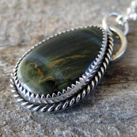 Blue tiger eye and sterling silver pendant