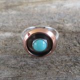 Campitos turquoise and sterling silver ring with copper shadowbox