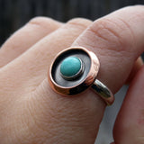 Campitos turquoise and sterling silver ring with copper shadowbox