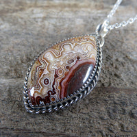 Mexican crazy lace agate and sterling silver pendant