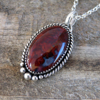 Red agate and sterling silver pendant