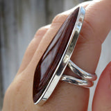Red agate and sterling silver ring