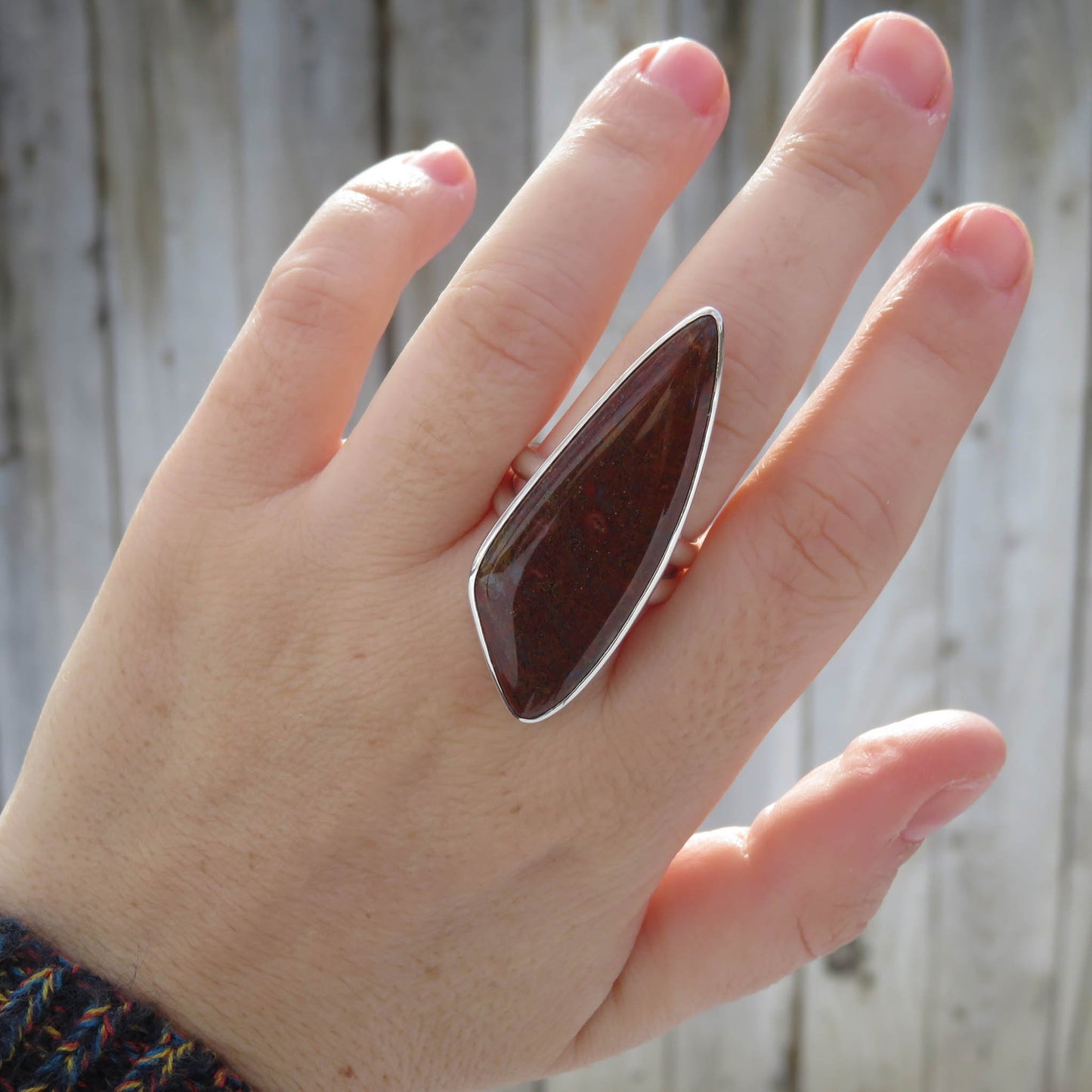 Red agate and sterling silver ring