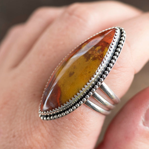 red and yellow jasper sterling silver statement ring