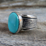 Size 8 Turquoise and Sterling Silver Wide Band Ring