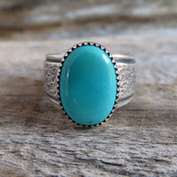 Size 8 Turquoise and Sterling Silver Wide Band Ring