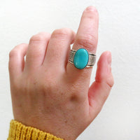 Size 8 Turquoise and Sterling Silver Wide Band Ring