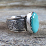 Size 8 Turquoise and Sterling Silver Wide Band Ring